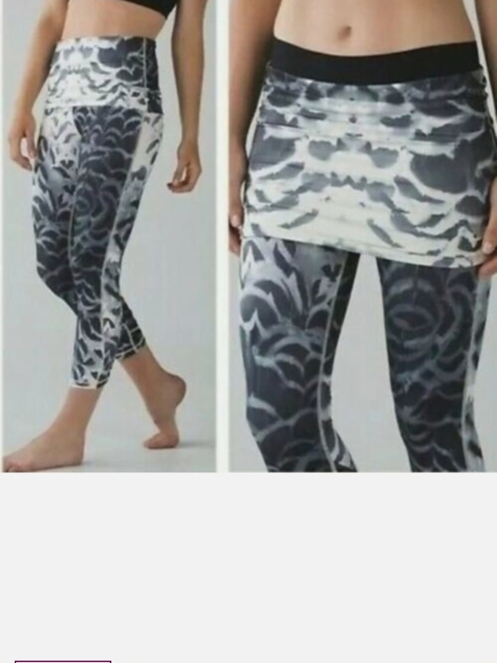 Athleta Black and White Abstract Print Capri Leggings with Skirt Overlay